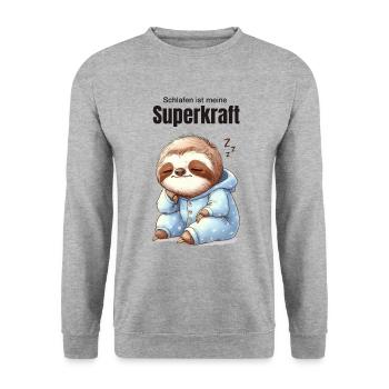 Schlafen ist meine Superkraft Faultier Schlafanzug - Unisex Pullover - Weißgrau meliert - Vorne - Alina (178cm) & Michal (187cm)
