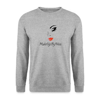 MakeUpByNess - Unisex Pullover - Weißgrau meliert - Vorne - Alina (178cm) & Michal (187cm)