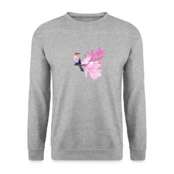 Oiseau avec des fleurs - Sweat-shirt Unisexe - gris chiné - Devant - Alina (178cm) & Michal (187cm)