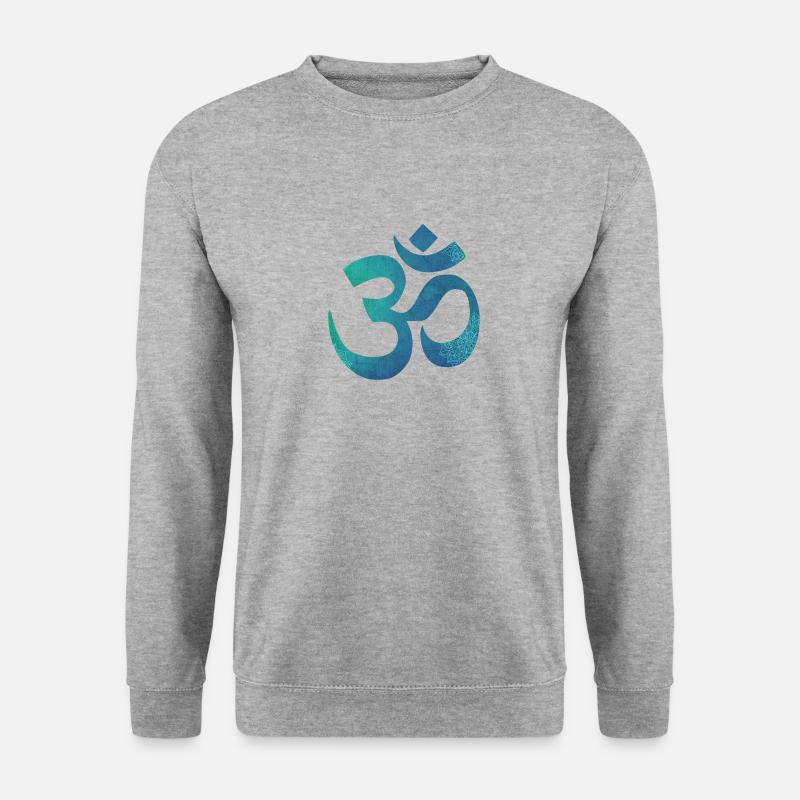 Om Mandala Blau - Unisex Pullover - Weißgrau meliert