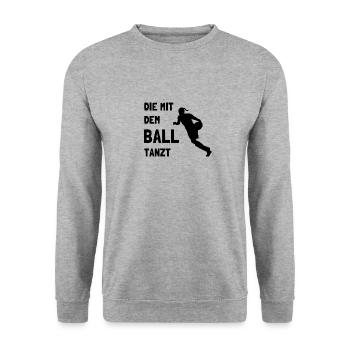 Basketballerin! Die mit dem Basketball tanzt! - Unisex Pullover - Weißgrau meliert - Vorne - Alina (178cm) & Michal (187cm)
