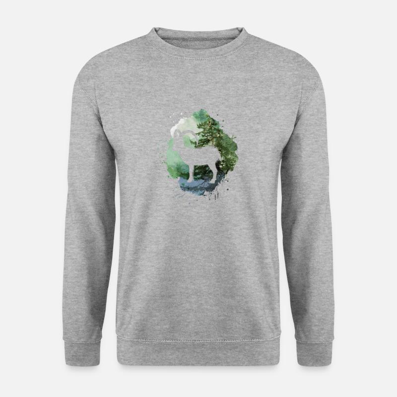 nature,Natur,steinbock,bäume,berge,landschaft,wald - Unisex Pullover - Weißgrau meliert