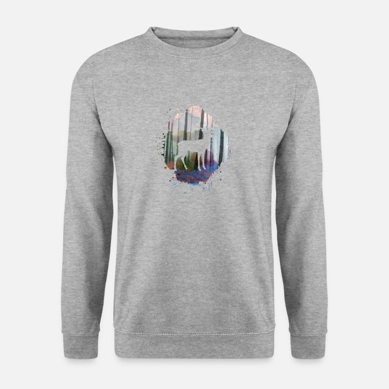 nature,Natur,hirsch,bäume,berge,landschaft,wald - Unisex Pullover - Weißgrau meliert