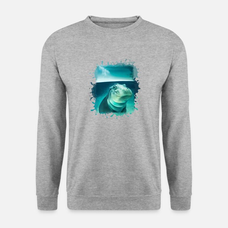 Nilpferd, blau,Malerei,Baby,wasser - Unisex Pullover - Weißgrau meliert