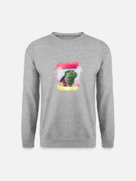 Nilpferd, bunt,Malerei,Baby,Malerei - Unisex Pullover - Weißgrau meliert