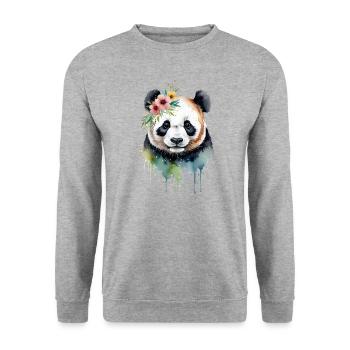 Watercolor Panda Surrounded by Flowers - Unisex Sweatshirt - salt & pepper - Front - Alina (178cm) & Michal (187cm)