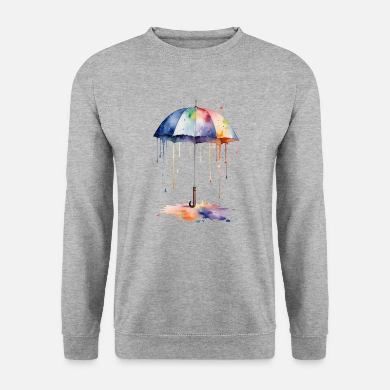 Aquarell Regenschirm blüht mit Farbe - Unisex Pullover - Weißgrau meliert
