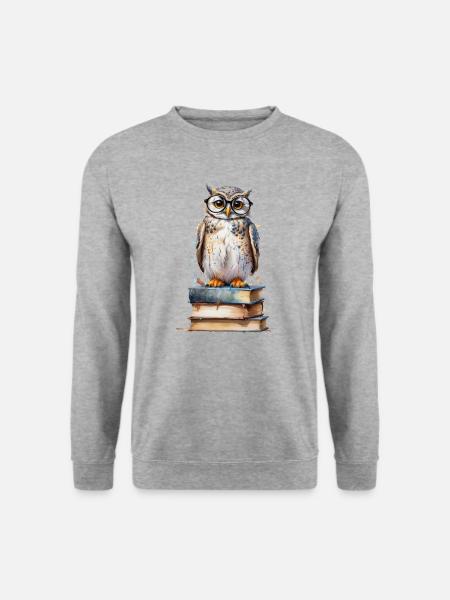 Gelehrte Eule - Aquarell - Unisex Pullover - Weißgrau meliert