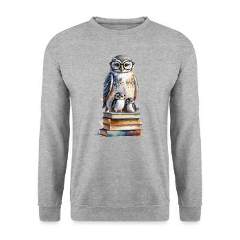 Scholarly Owl - Watercolor - Unisex Sweatshirt - salt & pepper - Front - Alina (178cm) & Michal (187cm)