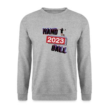 Handball 2023 Handballerin Frauenhandball Spiel - Unisex Pullover - Weißgrau meliert - Vorne - Alina (178cm) & Michal (187cm)