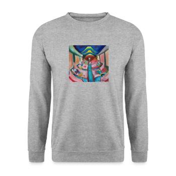 Zug in der Nacht 3 - Unisex Pullover - Weißgrau meliert - Vorne - Alina (178cm) & Michal (187cm)