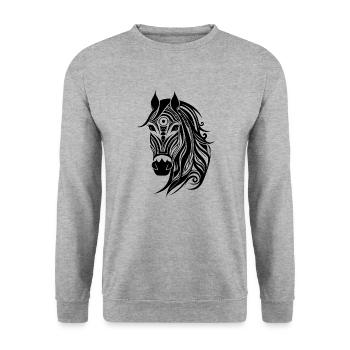 Elegantes Pferde Porträt Tattoo Style - Unisex Pullover - Weißgrau meliert - Vorne - Alina (178cm) & Michal (187cm)