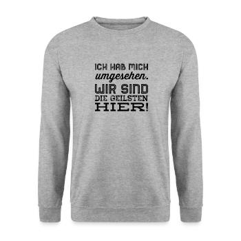 wir sind die geilsten hier - Unisex Pullover - Weißgrau meliert - Vorne - Alina (178cm) & Michal (187cm)