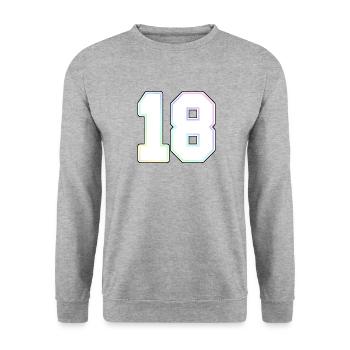 Nummer 18 18. Geburtstag Regenbogen - Unisex Pullover - Weißgrau meliert - Vorne - Alina (178cm) & Michal (187cm)