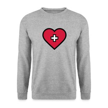 Herz mit Kreuz - Unisex Pullover - Weißgrau meliert - Vorne - Alina (178cm) & Michal (187cm)