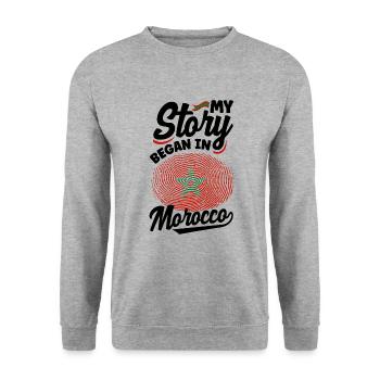 Maroc Maroc Maroc Drapeau Mon histoire a commencé en - Sweat-shirt Unisexe - gris chiné - Devant - Alina (178cm) & Michal (187cm)