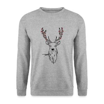 Deer Flowers Forest Nature Antlers Deer Head Vegan - Unisex Sweatshirt - salt & pepper - Front - Alina (178cm) & Michal (187cm)