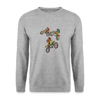 Comic Motocross - 3 Bikes - Unisex Pullover - Weißgrau meliert - Vorne - Alina (178cm) & Michal (187cm)