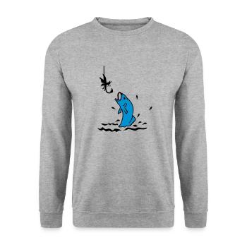Fliegenfischen / fly fishing (2c) - Unisex Pullover - Weißgrau meliert - Vorne - Alina (178cm) & Michal (187cm)