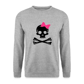 Schädel - Unisex Pullover - Weißgrau meliert - Vorne - Alina (178cm) & Michal (187cm)