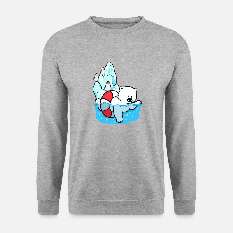 Eisbär Eisbären Arktis Wildtiere Klima Pinguin - Unisex Pullover - Weißgrau meliert