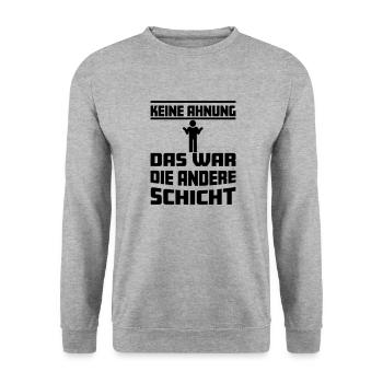 Keine Ahnung, das war die andere Schicht - Unisex Pullover - Weißgrau meliert - Vorne - Alina (178cm) & Michal (187cm)