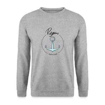 Rügen meine Insel cooler Spruch mit Anker Meer - Unisex Pullover - Weißgrau meliert - Vorne - Alina (178cm) & Michal (187cm)