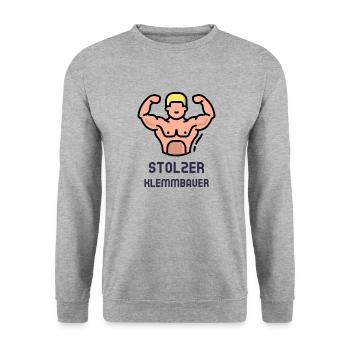 Stolzer Klemmbauer - KLemmbausteine - Unisex Pullover - Weißgrau meliert - Vorne - Alina (178cm) & Michal (187cm)