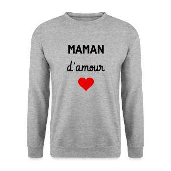 maman d'amour - Sweat-shirt Unisexe - gris chiné - Devant - Alina (178cm) & Michal (187cm)