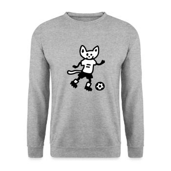 Fußballkatze - Katze spielt Fußball - Unisex Pullover - Weißgrau meliert - Vorne - Alina (178cm) & Michal (187cm)