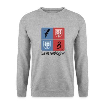 Pongratz Design | Modernes siebenbürgisches Design - Unisex Pullover - Weißgrau meliert - Vorne - Alina (178cm) & Michal (187cm)