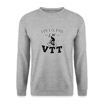 J'peux pas j ai VTT: humour velo tout terrain. - Sweat-shirt Unisexe - gris chiné - Devant - Alina (178cm) & Michal (187cm)