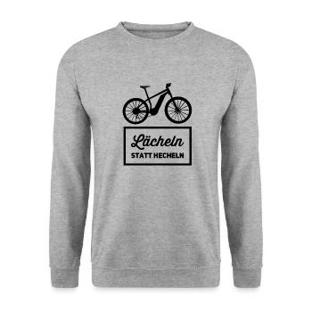 Lächeln statt hecheln E-MTB E-Bike Fahrer - Unisex Pullover - Weißgrau meliert - Vorne - Alina (178cm) & Michal (187cm)