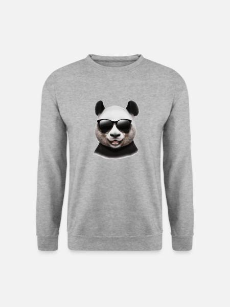 Panda mit Sonnenbrille Cool und Lustig Geschenk - Unisex Pullover - Weißgrau meliert