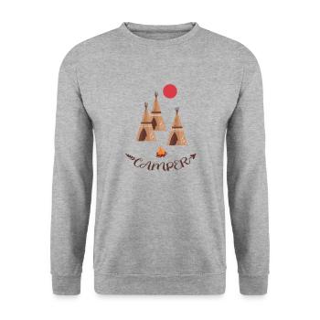 camping indianderzelt biwak outdoor zelten - Unisex Pullover - Weißgrau meliert - Vorne - Alina (178cm) & Michal (187cm)