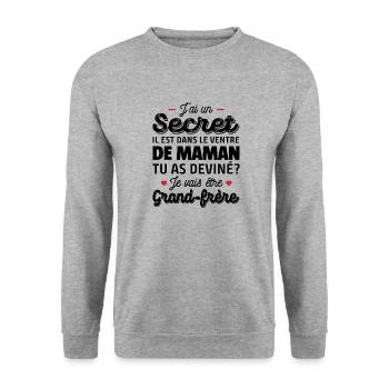 je vais être grand frère / futur grand-frère - Sweat-shirt Unisexe - gris chiné - Devant - Alina (178cm) & Michal (187cm)