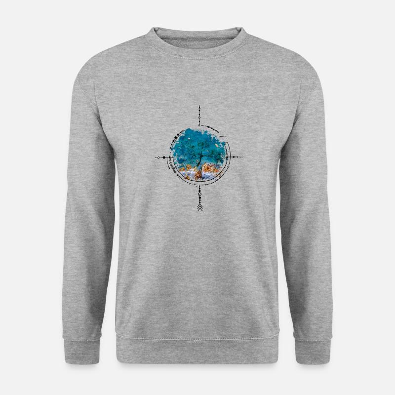 Kompass mit Baumspiegelung - Fotoversion - Unisex Pullover - Weißgrau meliert
