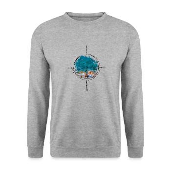 Compass with tree reflection - watercolor version - Unisex Sweatshirt - salt & pepper - Front - Alina (178cm) & Michal (187cm)