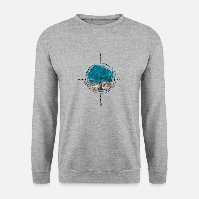 Kompass mit Baumspiegelung - Aquarellversion - Unisex Pullover - Weißgrau meliert