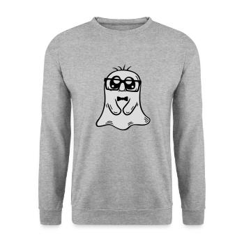 Kleiner Nerd Geist Comic - Unisex Pullover - Weißgrau meliert - Vorne - Alina (178cm) & Michal (187cm)
