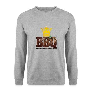 King of BBQ Ein King muss tun was in King tun muss - Unisex Pullover - Weißgrau meliert - Vorne - Alina (178cm) & Michal (187cm)