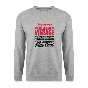je suis une collègue vintage / humour collègue - Sweat-shirt Unisexe - gris chiné - Devant - Alina (178cm) & Michal (187cm)