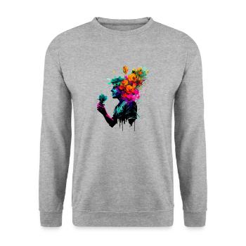 Œuvres d’art psychédéliques - L’Homme aux fleurs - Sweat-shirt Unisexe - gris chiné - Devant - Alina (178cm) & Michal (187cm)