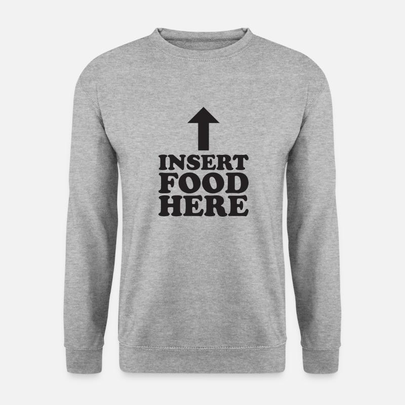 Insert Food here - Lustiger Spruch - Unisex Pullover - Weißgrau meliert