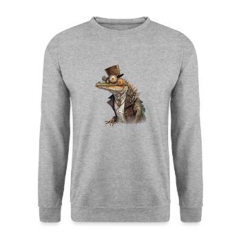 FOX0610 steampunk krokodil1 - Unisex Pullover - Weißgrau meliert - Vorne - Alina (178cm) & Michal (187cm)
