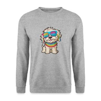 Kawaii Cute Happy Colorful Dog avec des lunettes de soleil - Sweat-shirt Unisexe - gris chiné - Devant - Alina (178cm) & Michal (187cm)