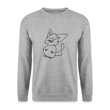 Katze - Unisex Pullover - Weißgrau meliert - Vorne - Alina (178cm) & Michal (187cm)