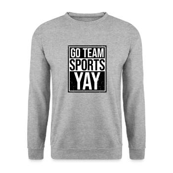 Go Team Sports Yay Lustiger Sport Fan Witz Spruch - Unisex Pullover - Weißgrau meliert - Vorne - Alina (178cm) & Michal (187cm)