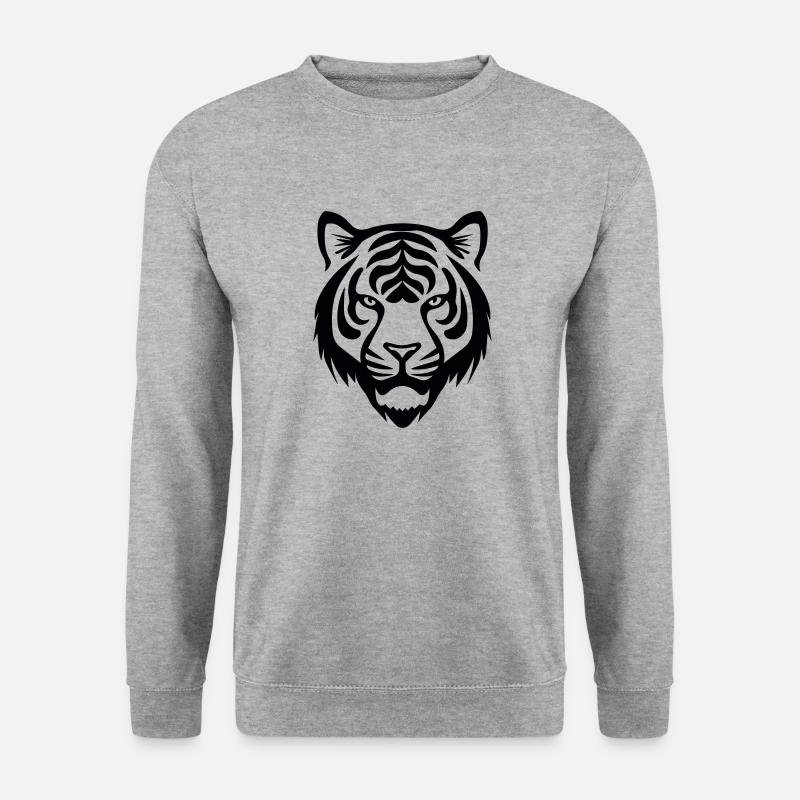 Felin Dschungel-Tigerkopf - Unisex Pullover - Weißgrau meliert