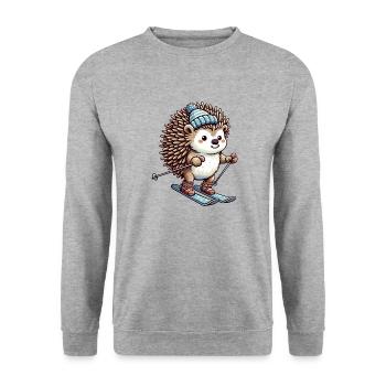 Hérisson Ski Skieur Vacances De Ski Mignon Bande Dessinée - Sweat-shirt Unisexe - gris chiné - Devant - Alina (178cm) & Michal (187cm)